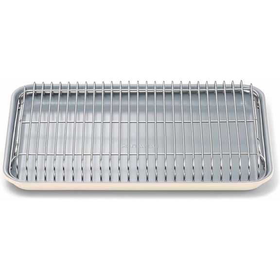 Caraway Non-Stick Ceramic Baking Sheet & Cooling Rack - Ceramic Coated - Perfect for Baking, Roasting, and More - Small (13" x 9") - Cream
