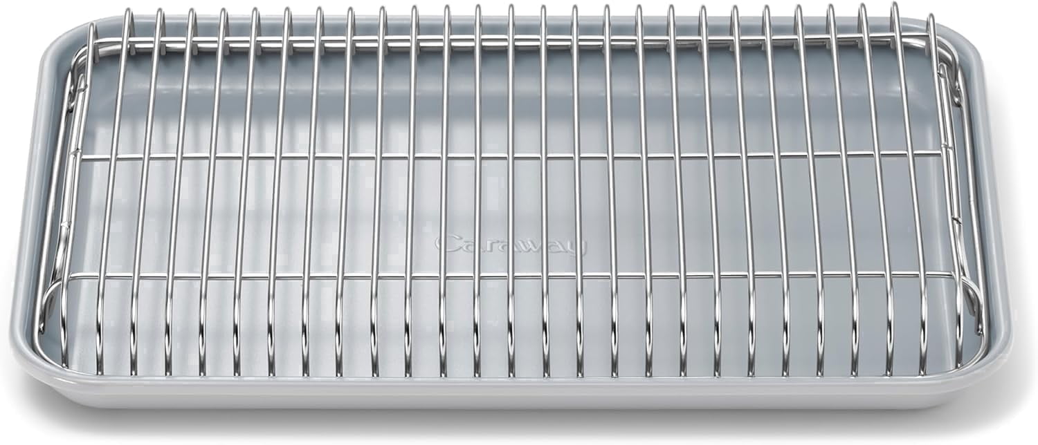 Caraway Non-Stick Ceramic Baking Sheet & Cooling Rack - Ceramic Coated - Perfect for Baking, Roasting, and More - Small (13" x 9") - Gray