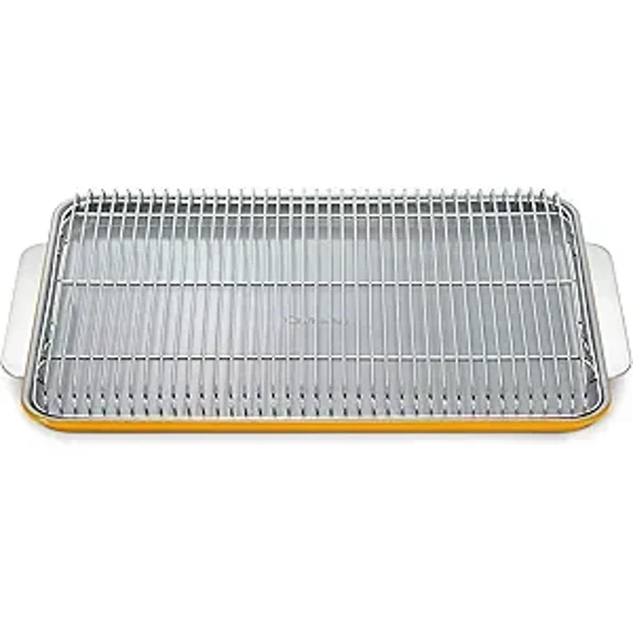 Caraway Non-Stick Ceramic Baking Sheet & Cooling Rack - Ceramic Coated - Perfect for Baking, Roasting, and More - Small (13" x 9") - Marigold