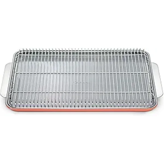 Caraway Non-Stick Ceramic Baking Sheet & Cooling Rack - Ceramic Coated - Perfect for Baking, Roasting, and More - Small (13" x 9") - Perracotta