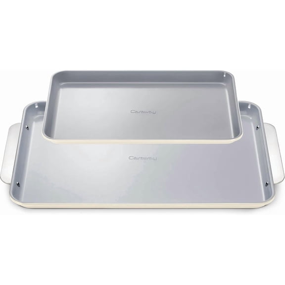 Caraway Non-Stick Ceramic Baking Sheet Duo - Naturally Slick Ceramic Coating - 18 x 13" Large & 15 x 10" Medium - Cream