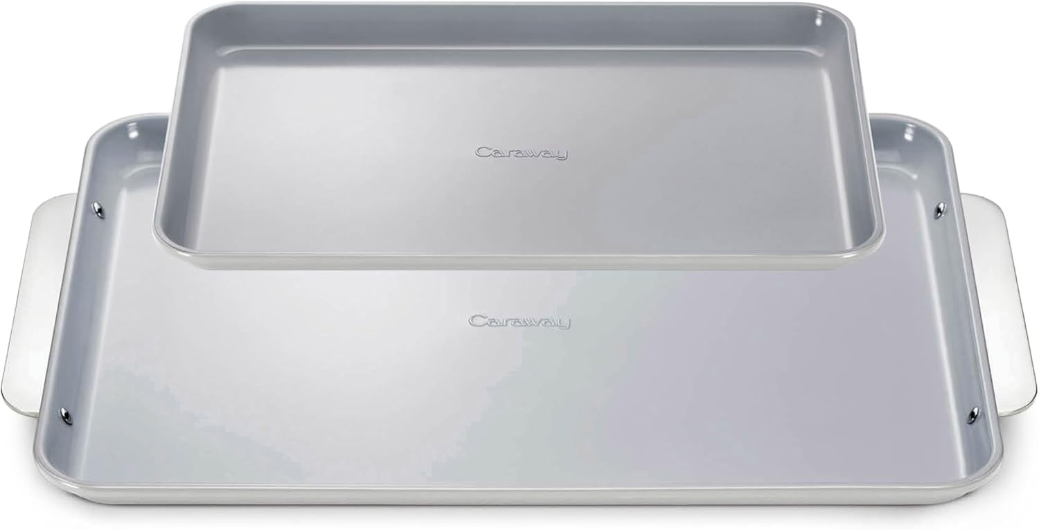 Caraway Non-Stick Ceramic Baking Sheet Duo - Naturally Slick Ceramic Coating - 18 x 13" Large & 15 x 10" Medium - Gray