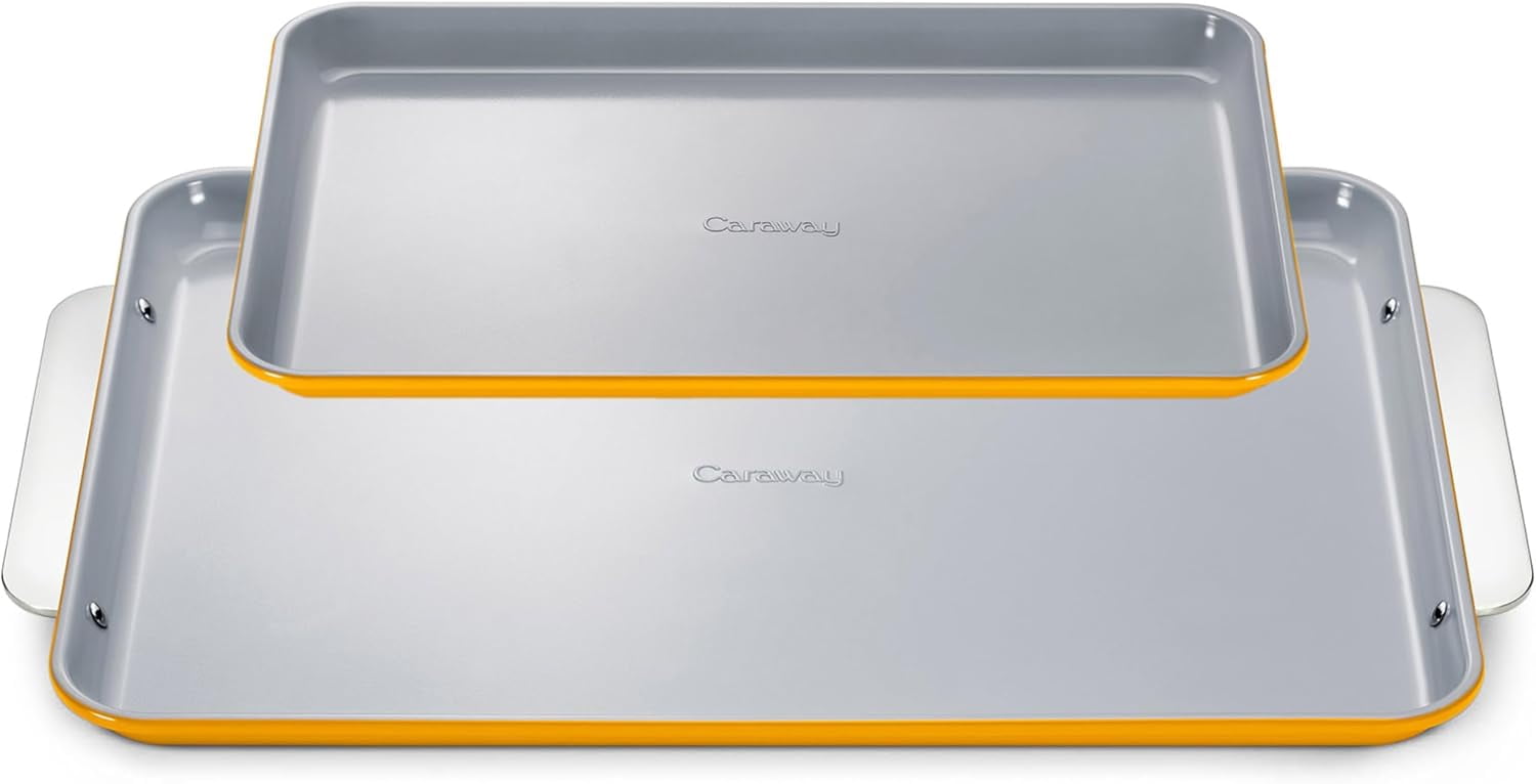 Caraway Non-Stick Ceramic Baking Sheet Duo - Naturally Slick Ceramic Coating - 18 x 13" Large & 15 x 10" Medium - Marigold