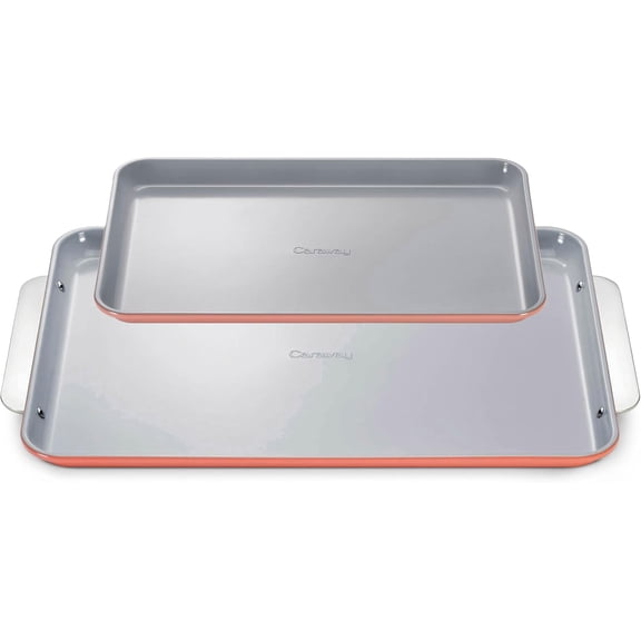 Caraway Non-Stick Ceramic Baking Sheet Duo - Naturally Slick Ceramic Coating - 18 x 13" Large & 15 x 10" Medium - Perracotta