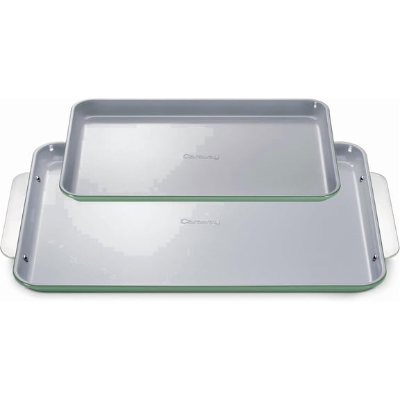 Caraway Non-Stick Ceramic Baking Sheet Duo - Naturally Slick Ceramic Coating - 18 x 13" Large & 15 x 10" Medium - Sage