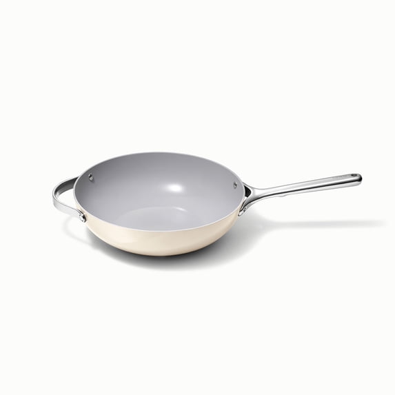 Caraway Non-Stick Stir Fry Pan - 12” Wok-Inspired Pan - - High-Sloped Walls - Stainless Steel Handles - Cream