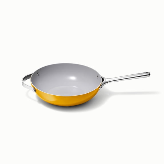 Caraway Non-Stick Stir Fry Pan - 12” Wok-Inspired Pan - - High-Sloped Walls - Stainless Steel Handles - Marigold