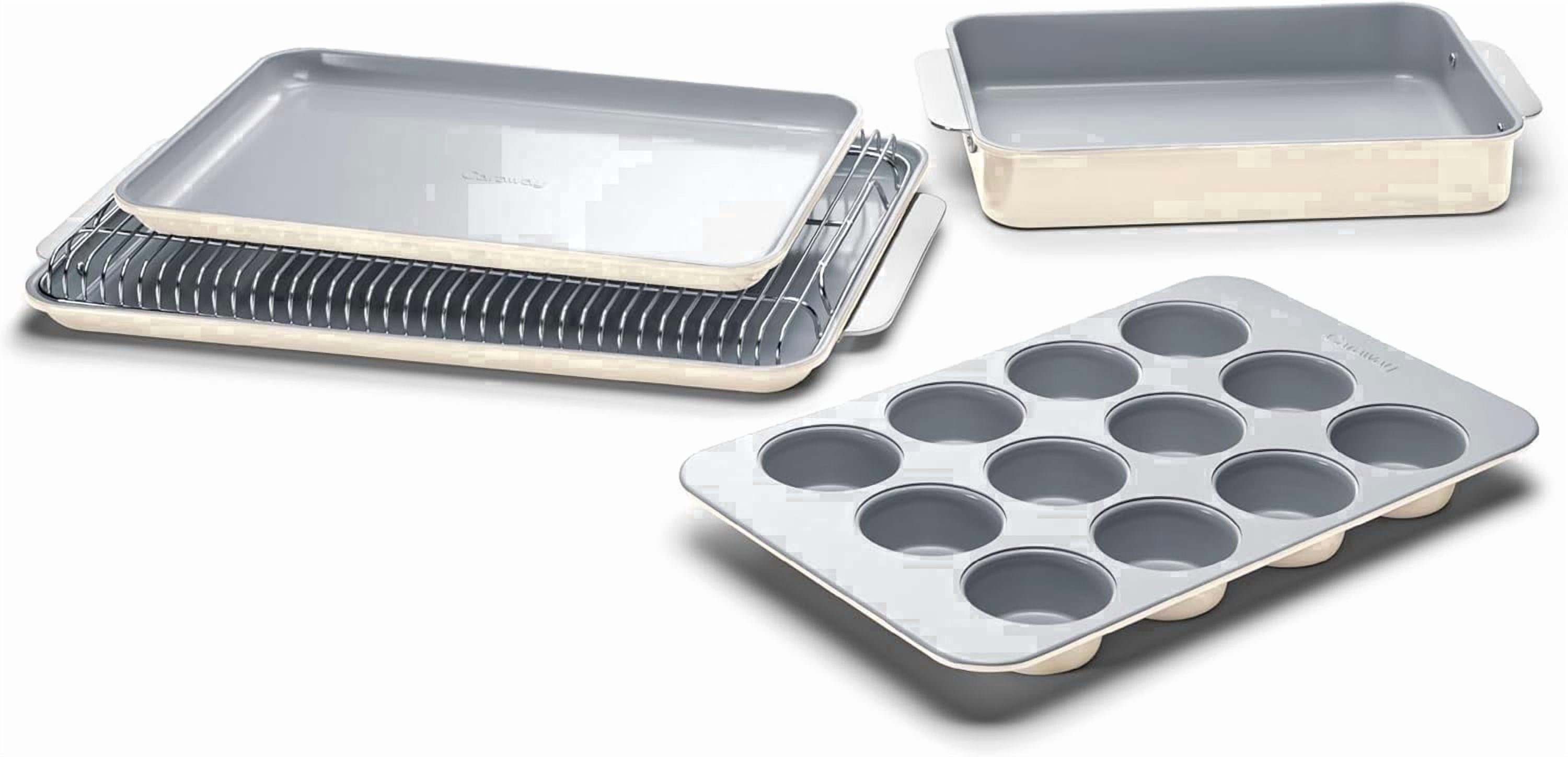 Caraway Nonstick Ceramic Bakeware Set (5 Pieces) - Baking Sheets, Assorted Baking Pans & Storage - Aluminized Steel Body - Cream