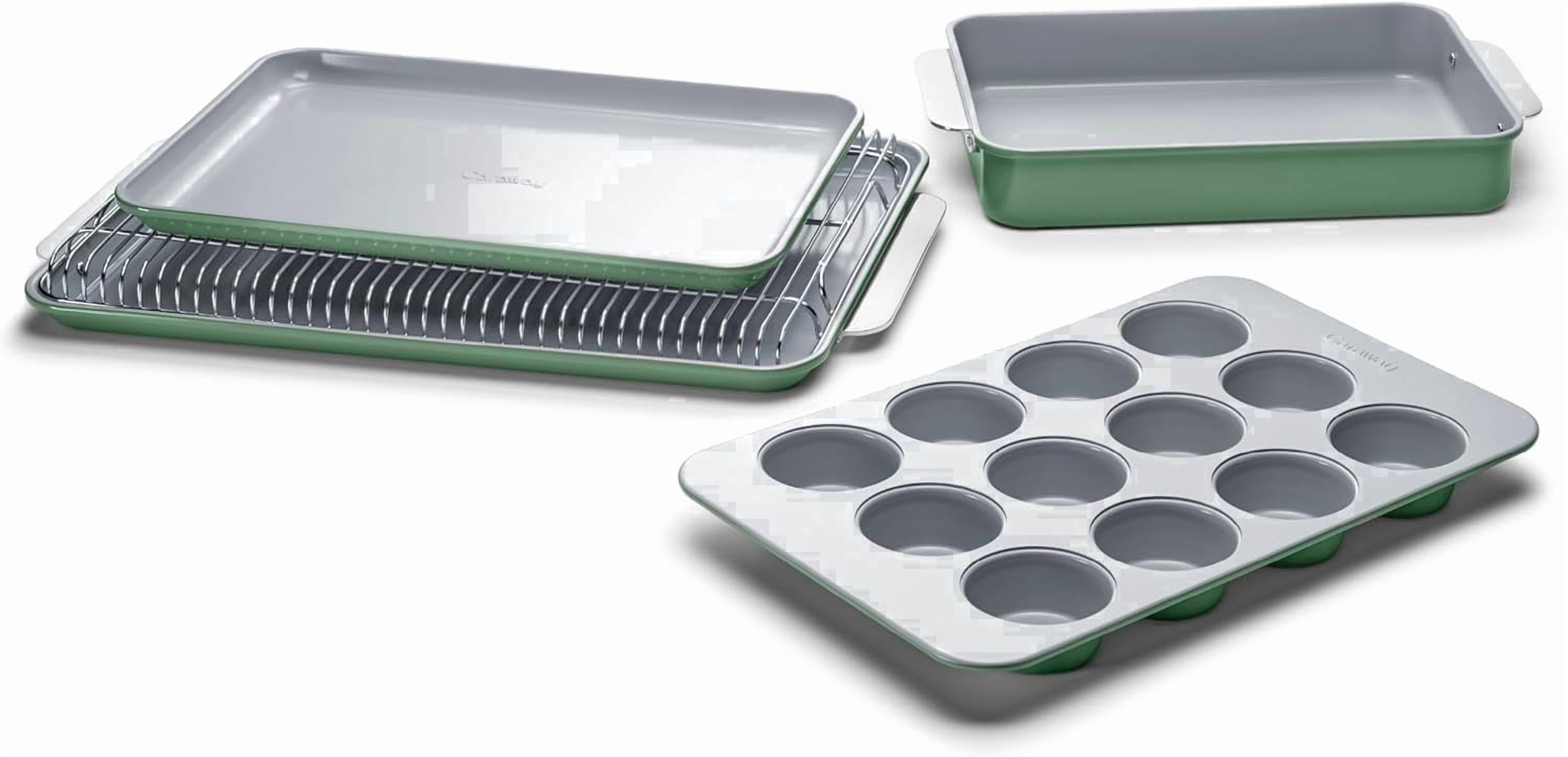 Caraway Nonstick Ceramic Bakeware Set (5 Pieces) - Baking Sheets, Assorted Baking Pans & Storage - Aluminized Steel Body - Sage