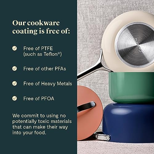 Caraway Nonstick Ceramic Sauce Pan with Lid (3 qt) Non Toxic, PTFE