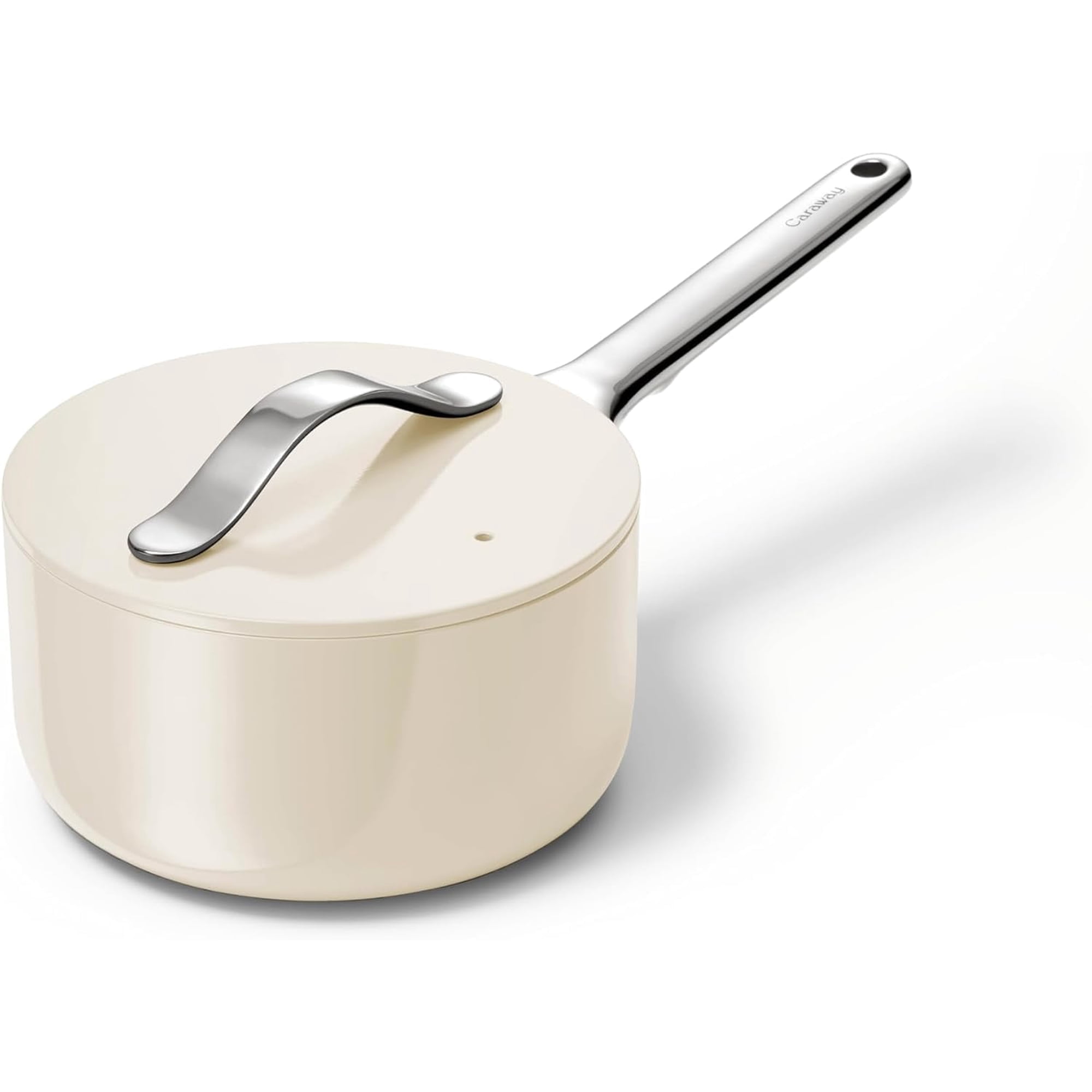 Caraway Nonstick Ceramic Sauce Pan with (1.75 qt) - Oven Safe & Compatible with All Stovetops (Gas, Electric & Induction) - Cream