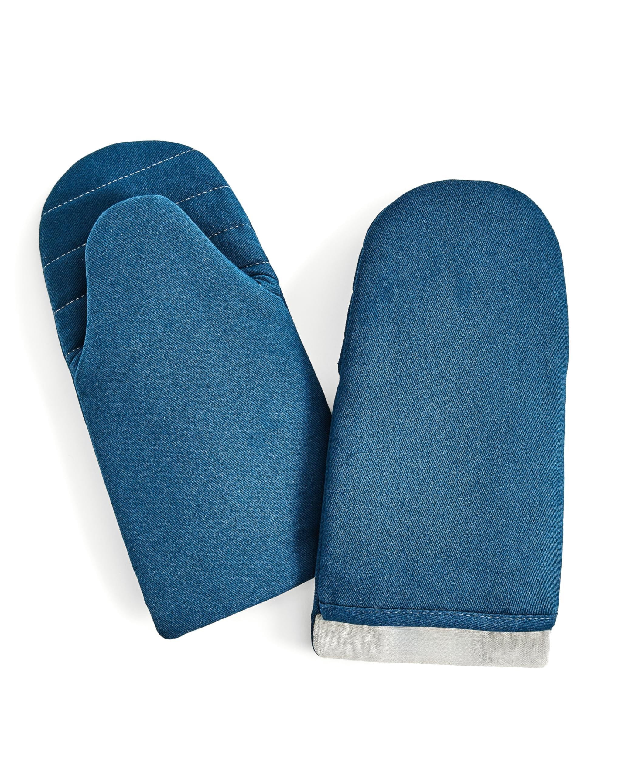 Caraway Oven Mitts - Cotton Mitt Double-layer & Stain-resistant Stitching Safe Handling Of Hot Kitchenware Set 2 Navy