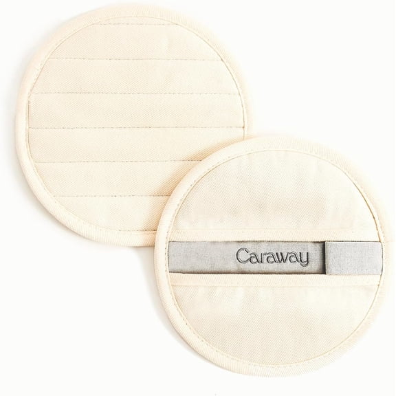 Caraway Pot Holders - 100% Organic Cotton Pot Holder - Double-Layer Stain Resistant Stitching - Resists High Heat & Low Cold Temperatures - Machine Washable - Cream