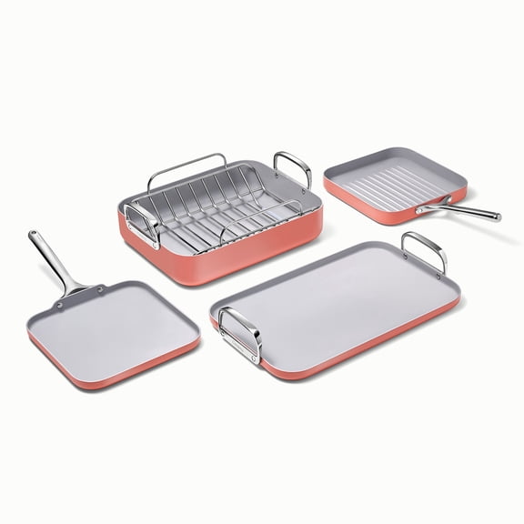 Caraway Square Cookware Set - Square Pans Set - Perfect for Griddling, Toasting, Searing, Roasting, and More - Non-Stick Ceramic Coated Pans - Perracotta
