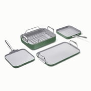 Caraway Square Cookware Set - Square Pans Set - Perfect for Griddling, Toasting, Searing, Roasting, and More - Non-Stick Ceramic Coated Pans - Sage