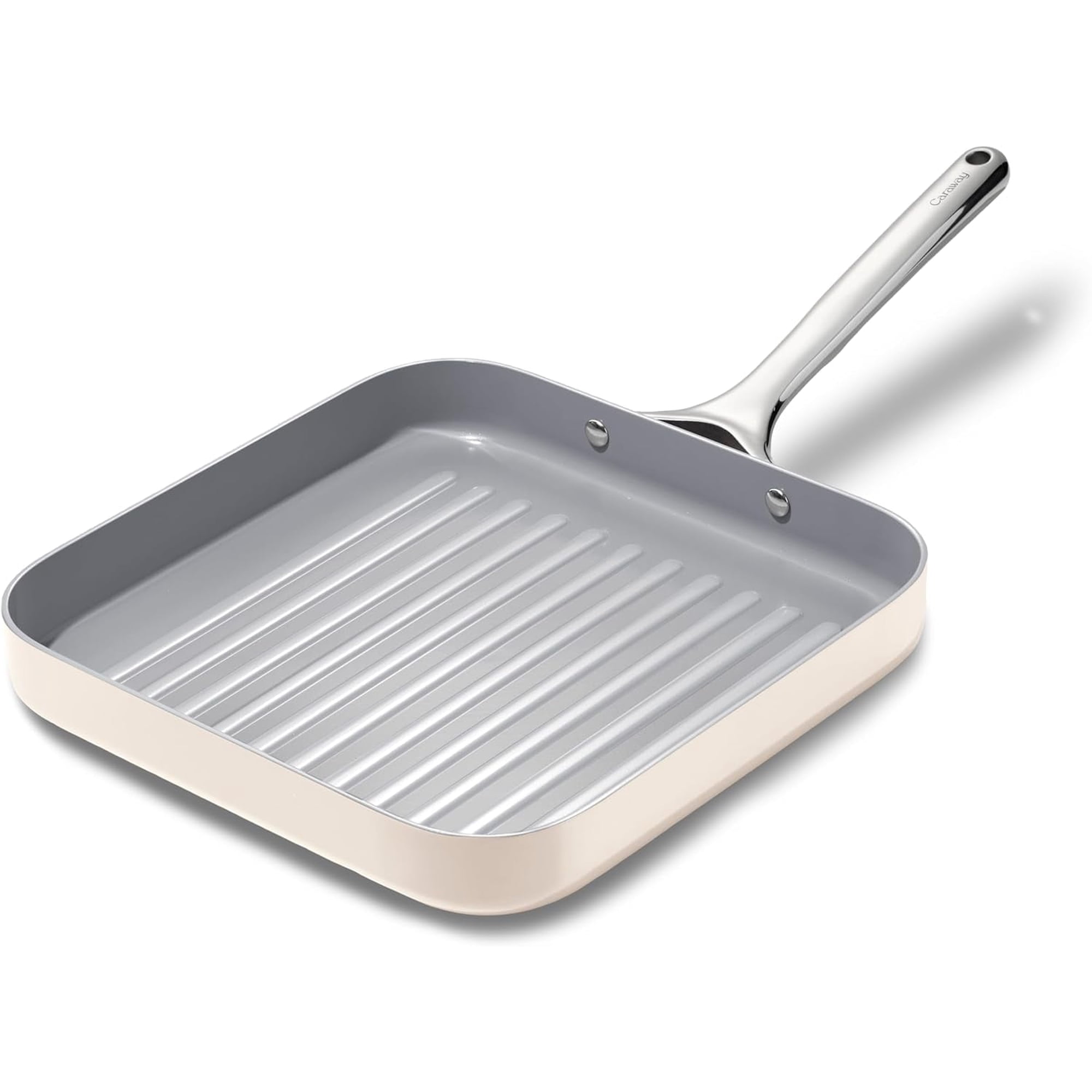 Caraway Square Grill Pan - 11” Grill Pan - Non-Stick Ceramic Coated - Oven Safe & Compatible with All Stovetops - Cream
