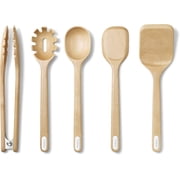 Caraway Wooden Utensil Set - 5 Piece Cooking Utensil Set - Spoon, Server, Scraper, Spatula, Tongs - Made From FSC-Certified Birch Wood - No Microplastics