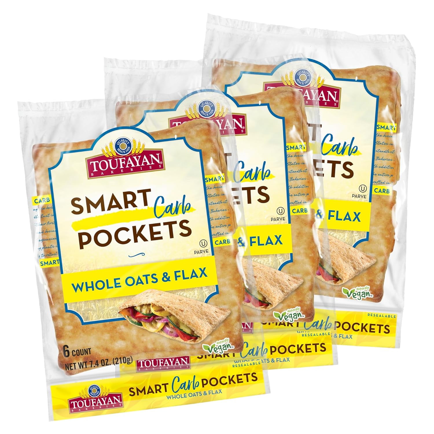 Carb Pockets Pita Bread | Naturally Vegan (3 Pack, 18 Pitas Total)