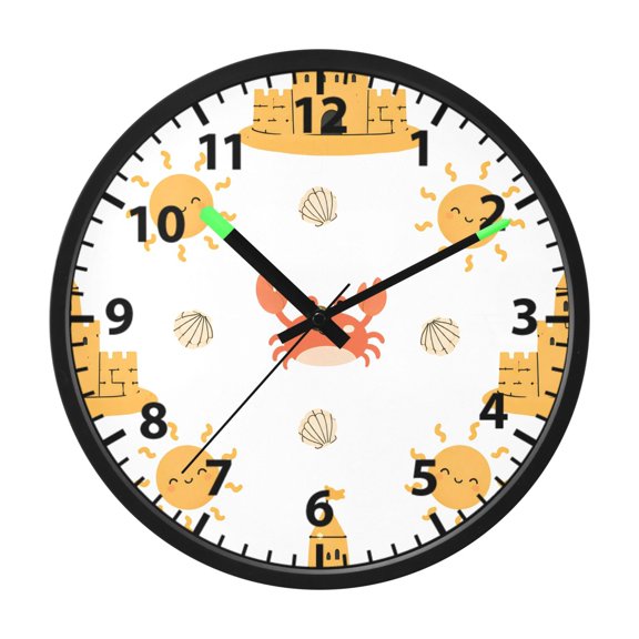 Carb Shell Sun Pattern Wall Clock 12 Inch Voice Activated Night Light Silent Non Ticking