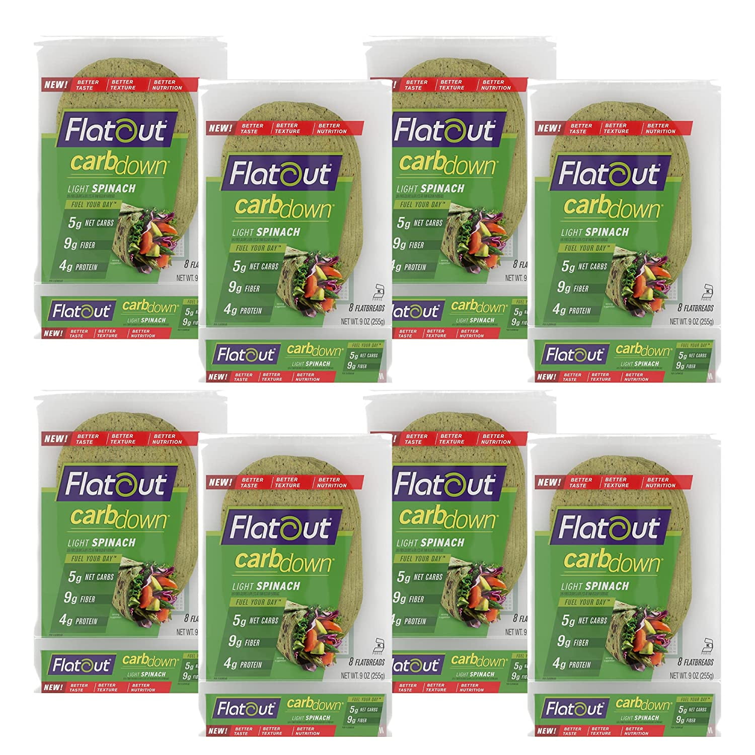 CarbDown Light Spinach Wraps, Perfect for Use as Sandwich Bread, Pizza