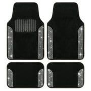 Carbella Diamond Bling Car Mats 4-Piece Set, Shiny Rhinestone Crystal Carpet Car Floor Mats, Two-Tone Floor Mats for Cars, Cute Automotive Interior Car Accessories for Women White