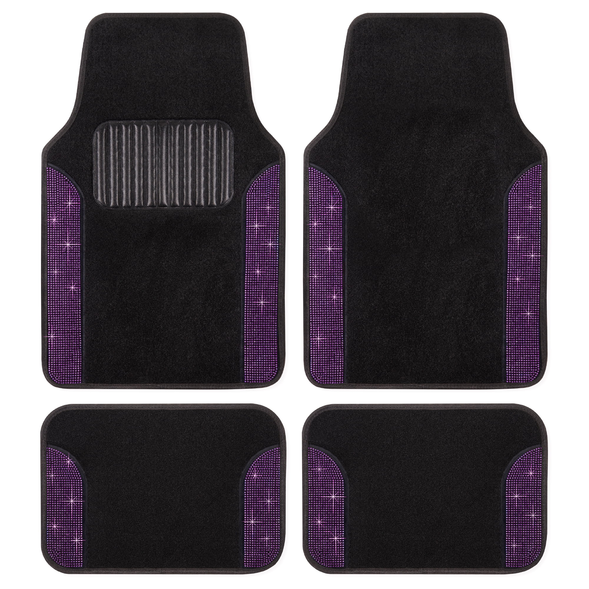 Carbella Diamond Bling Car Mats 4-Piece Set, Shiny Rhinestone Crystal Carpet Car Floor Mats, Two-Tone Floor Mats for Cars, Cute Automotive Interior Car Accessories for Women (Purple)