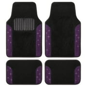Carbella Diamond Bling Car Mats 4-Piece Set, Shiny Rhinestone Crystal Carpet Car Floor Mats, Two-Tone Floor Mats for Cars, Cute Automotive Interior Car Accessories for Women (Purple)