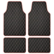 Carbella DiamondLuxe Car Floor Mats, Stylish Faux Leather Car Mats with Diamond Stitched Detail and Matching Taping, Universally Sized All-Weather Floor Mats for Cars Trucks SUV, Full Set (Pink)