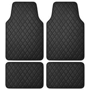Carbella DiamondLuxe Car Floor Mats, Stylish Faux Leather Car Mats with Diamond Stitched Detail and Matching Taping, Universally Sized All-Weather Floor Mats for Cars Trucks SUV, Full (Black)