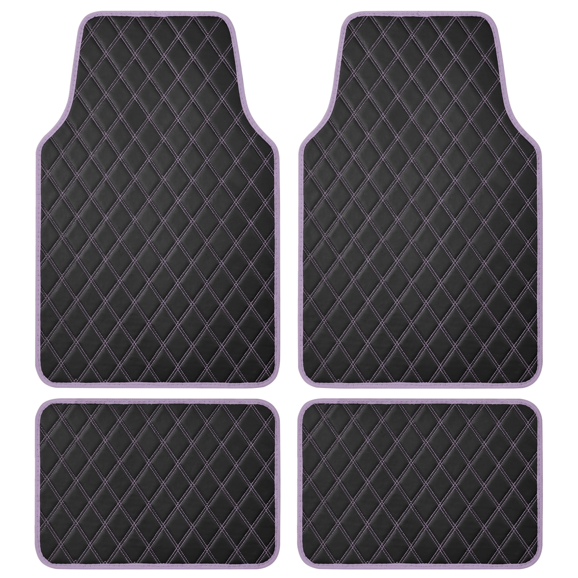 Carbella DiamondLuxe Car Floor Mats, Stylish Faux Leather Car Mats with Diamond Stitched Detail and Matching Taping, Universally Sized All-Weather Floor Mats for Cars Trucks SUV, Full (Purple)