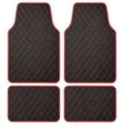 Carbella DiamondLuxe Car Floor Mats, Stylish Faux Leather Car Mats with Diamond Stitched Detail and Matching Taping, Universally Sized All-Weather Floor Mats for Cars Trucks SUV, Full (Red)