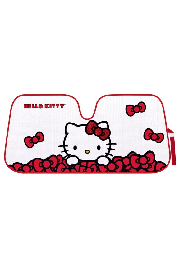 Hello Kitty Car Windshield Sun Shade, Official Sanrio Accordion Style Sunshade for Car Window, Cute Kawaii Car Sun Shade Windshield, Hello Kitty Car Accessories for Women (Red Bow Dreams)