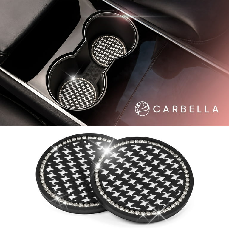 Carbella Houndstooth Bling Car Cup Coasters 2-Pack, Crystal
