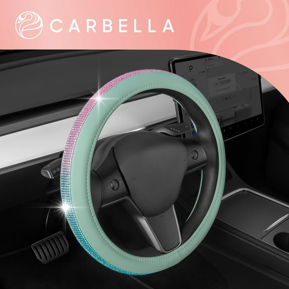 Carbella Mint Green Diamond Bling Steering Wheel Cover for Women, Standard 15 Inch Size Fits Cars Trucks SUV
