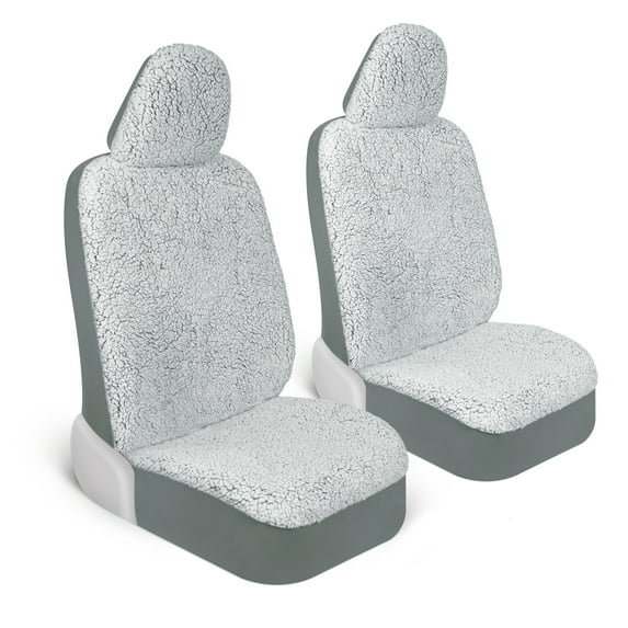 Carbella Plush Sherpa Fleece Car Seat Covers, 2 Pack Gray Seat Cover for Cars with Soft Cushioned Touch, Cute Automotive Interior Protector for Trucks Van SUV