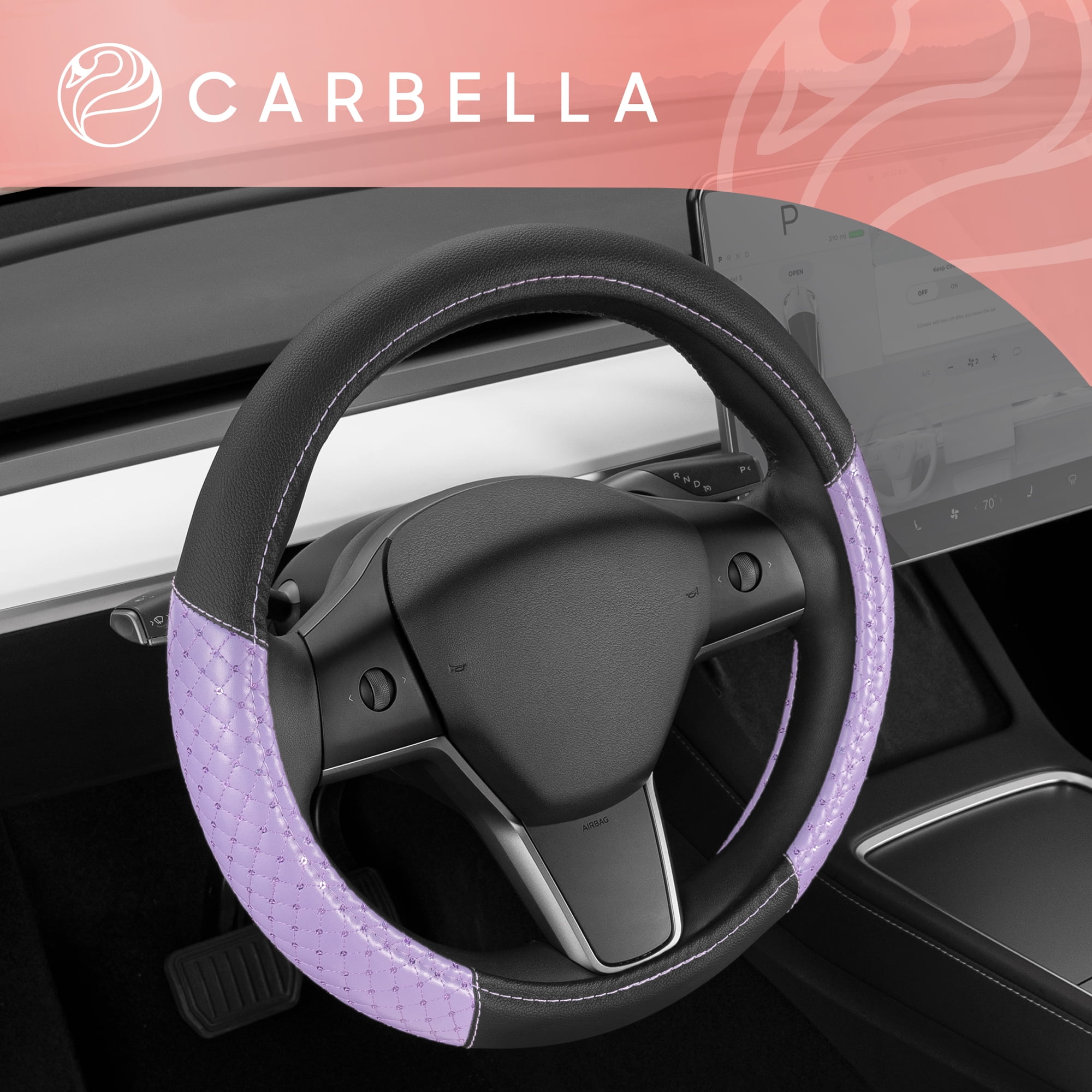 Carbella Pink Sequin Steering Wheel Cover for Women, Standard 15 Inch Size  Fits Cars Trucks SUV 