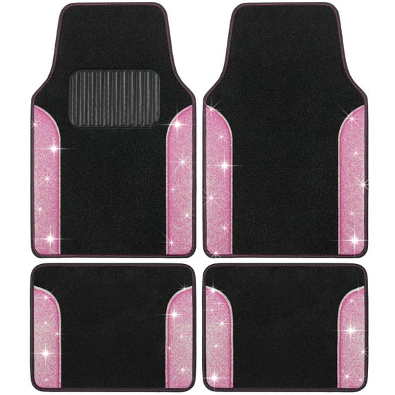 Carbella Sparkle Glitter Car Mats - Carpet Floor Mats for Car Bling Auto Accessories - Shiny Car Floor Mats for Women Cute Shiny Design (Pink Car Mats)