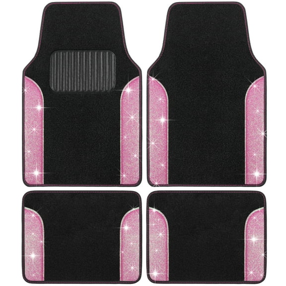 Carbella Sparkle Glitter Car Mats - Carpet Floor Mats for Car Bling Auto Accessories - Shiny Car Floor Mats for Women Cute Shiny Design (Pink Car Mats)