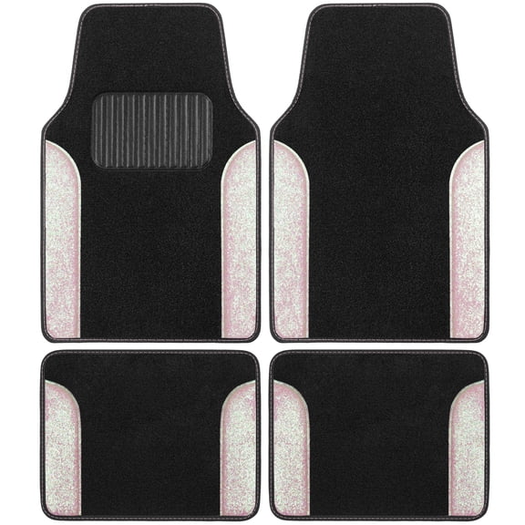 Carbella Sparkle Glitter Car Mats - Carpet Floor Mats for Car Bling Auto Accessories - Shiny Car Floor Mats for Women Cute Shiny Design (Pink Silver Floor Mats)