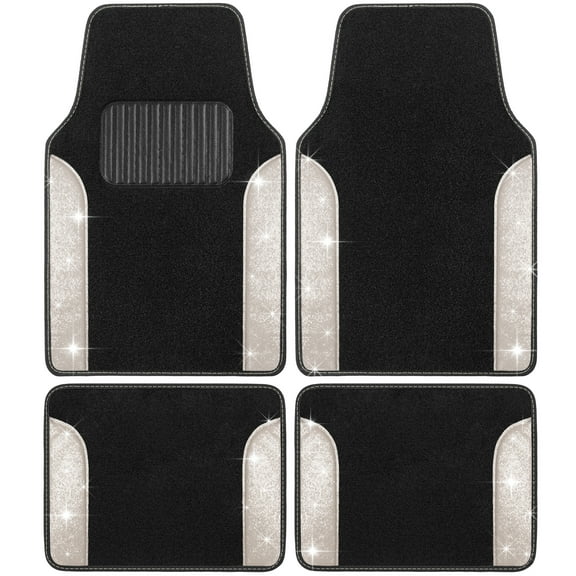 Carbella Sparkle Glitter Car Mats - Carpet Floor Mats for Car Bling Auto Accessories - Shiny Car Floor Mats for Women Cute Shiny Design (White)