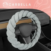 Carbella Twisted Fur Gray Steering Wheel Cover, Standard 15 Inch Size Fits Most Vehicles, Fuzzy Fluffy Car Steering Cover with Soft Faux Fur Touch
