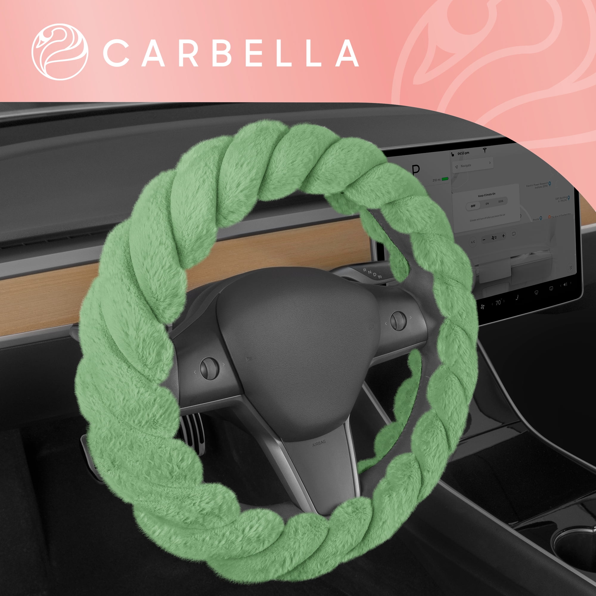 Carbella Twisted Fur Gray Steering Wheel Cover, Standard 15 Inch Size Fits  Most Vehicles, Fuzzy Fluffy Car Steering Cover with Soft Faux Fur Touch 