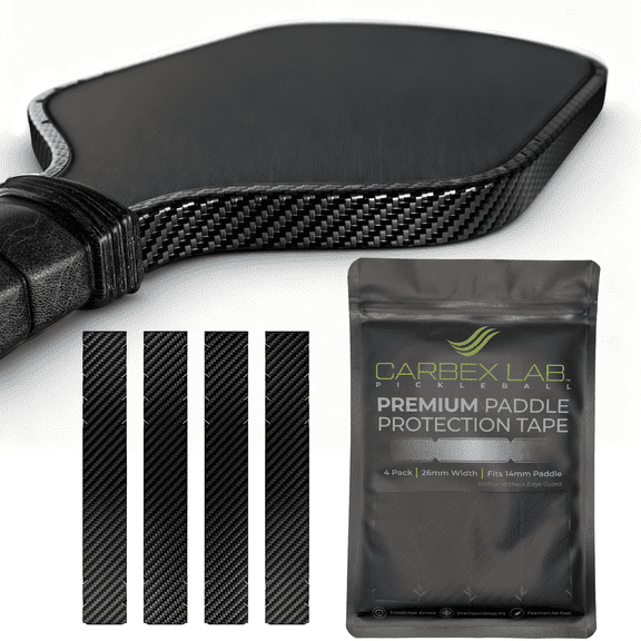 Carbex Lab Pickleball Edge Guard Tape Carbon Black 26mm Width for 14mm Paddle 4-Pack PU Vinyl Strips Wrinkle-Free Edge Wrap, Durable Shield, Court-Safe Accessory