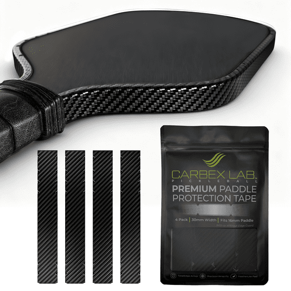 Carbex Lab Pickleball Edge Guard Tape Carbon Black 30mm Width for 16mm Paddle 4-Pack PU Vinyl Strips Durable Edge Wrap, Wrinkle-Free Shield, Court-Safe Accessory