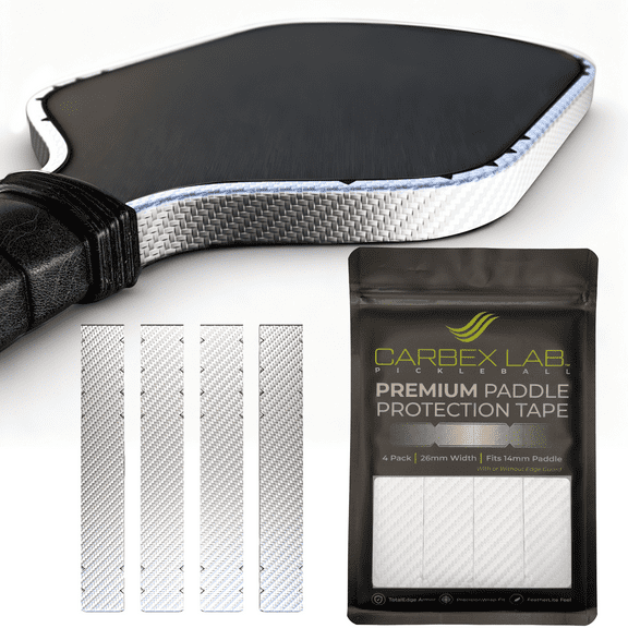 Carbex Lab Pickleball Edge Guard Tape Carbon Silver 26mm Width for 14mm Paddle 4-Pack PU Vinyl Strips Edge Protector Wrap, Durable Shield, Court-Safe Accessory