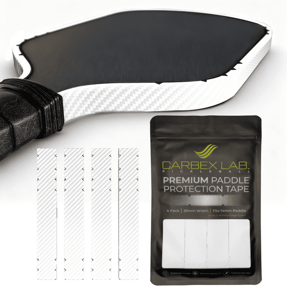 Carbex Lab Pickleball Edge Guard Tape Carbon White 26mm Width for 14mm Paddle 4-Pack PU Protection Strips Lightweight Edge Wrap, Wrinkle-Free Shield, Court-Safe Accessory
