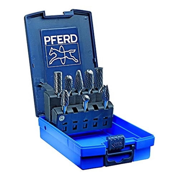 Carbide Bur Set 8 Piece Double Cut, 1/4" Shank, Tungsten Carbide Rotary Burrs with Plastic Storage Case - Part 26547$$Tools