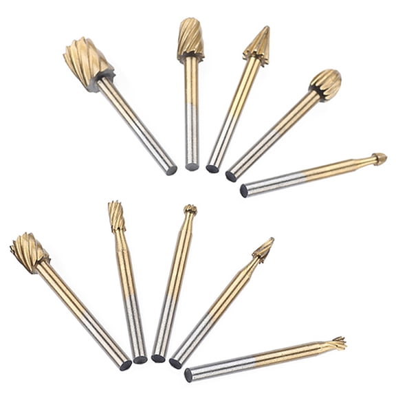 Carbide Burr Set, 10 Pcs Double Cut Die Grinder Bits, Rotary Tool Attachments, Multipurpose Grinding Bits for Engraving, Deburring, Drilling on Wood and Metal,gold