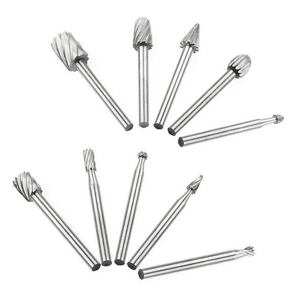 Carbide Burr Set, 10 Pcs Double Cut Die Grinder Bits, Rotary Tool Attachments, Multipurpose Grinding Bits for Engraving, Deburring, Drilling on Wood and Metal,silver