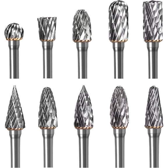 Carbide Burr Set for Die Grinder Bits, Double Cut Design for Faster Material Removal and Smoother Finish, Universal Size Shank Fits Most Rotary Tools with 1/8" Collet for Easy